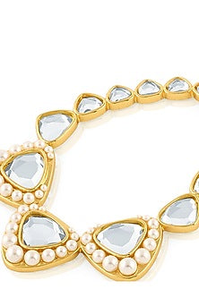 Gold Plated Pearl & Mirror Dangler Earrings