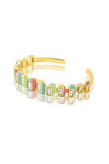 Gold Plated Multi-Colored CZ Enameled Open Cuff