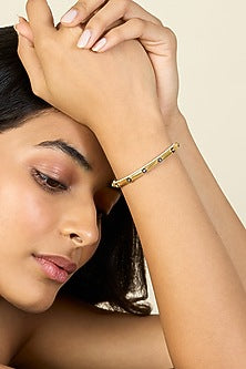 Gold Plated CZ White Enameled Rivet Cuff