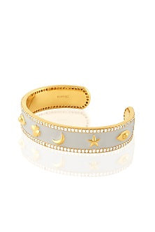 Gold Plated White Enameled Lucky Charm Cuff