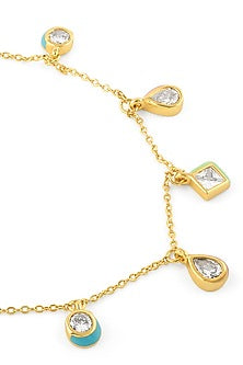 Gold Plated CZ Multi-Colored Drop Enameled Choker Necklace