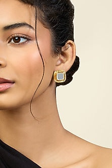 Gold Plated Resin Mirror Stud Earrings