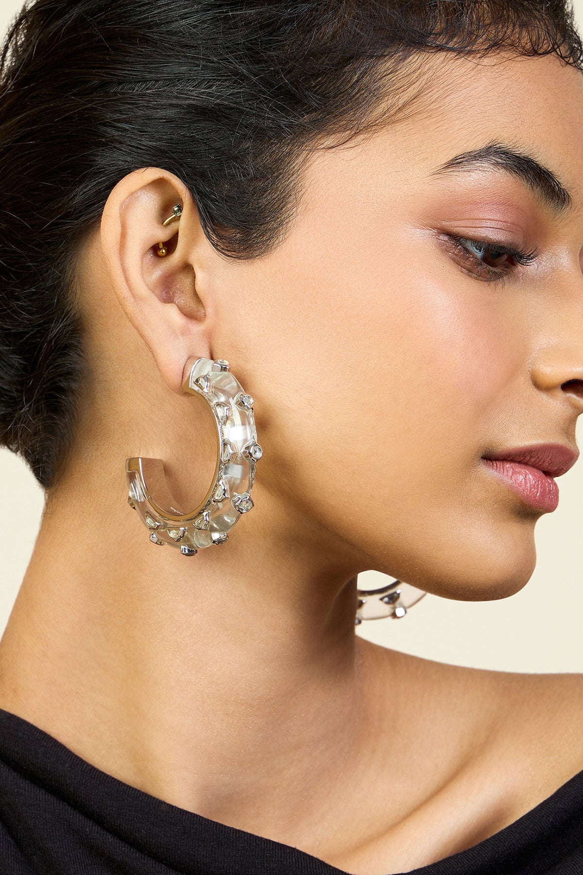 Gold Plated Mirror Statement Hoops Earrings