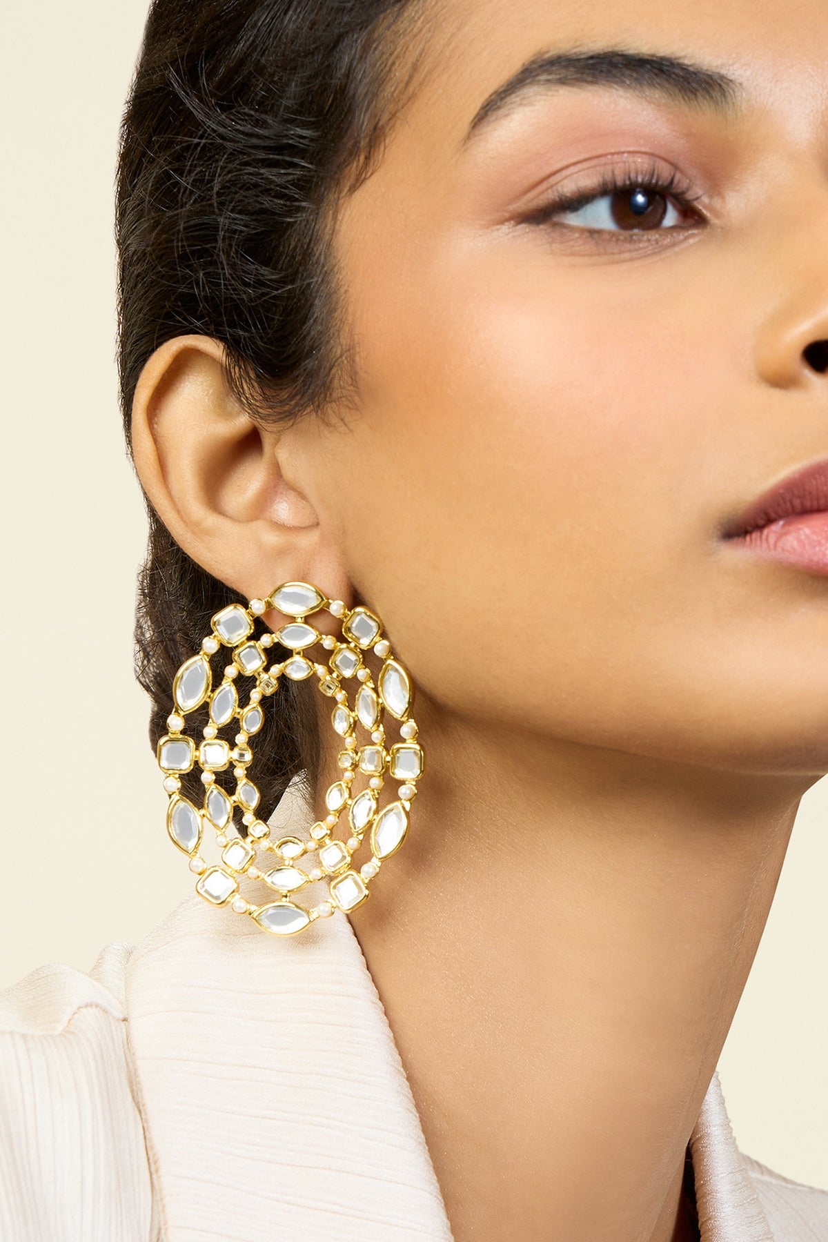 Gold Plated Pearl & Mirror Stud Earrings
