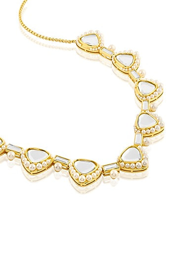 Gold Plated Mirror & Pearl Collar Necklace