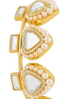 Gold Plated Pearl & CZ Stone Open Cuff
