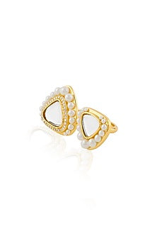 Gold Plated Pearl & CZ Stone Two-Finger Ring