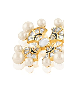 Gold Plated Mirror & Pearl Stud Earrings