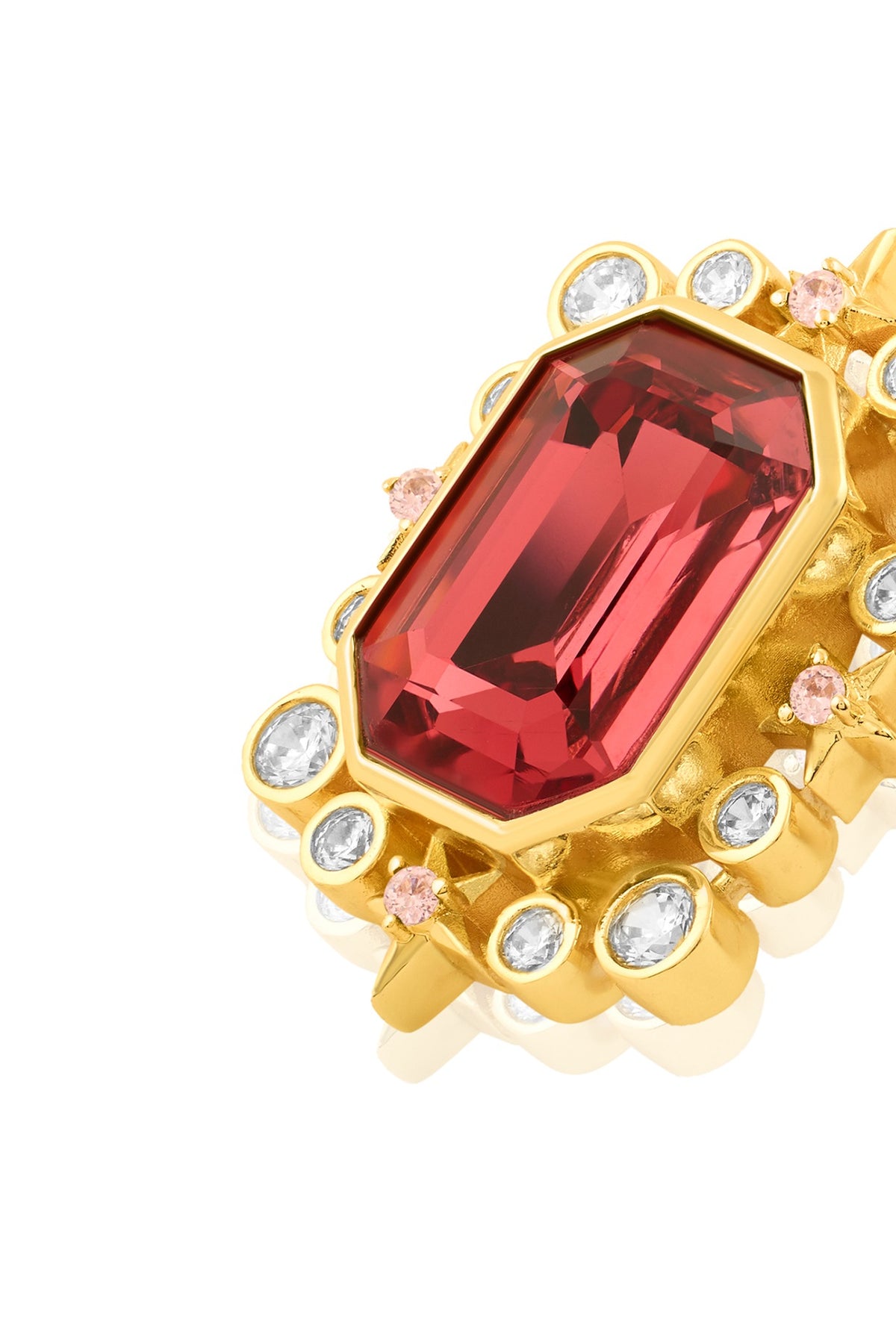 Gold Plated Red Crystal Zirconia Stone Stud Earrings
