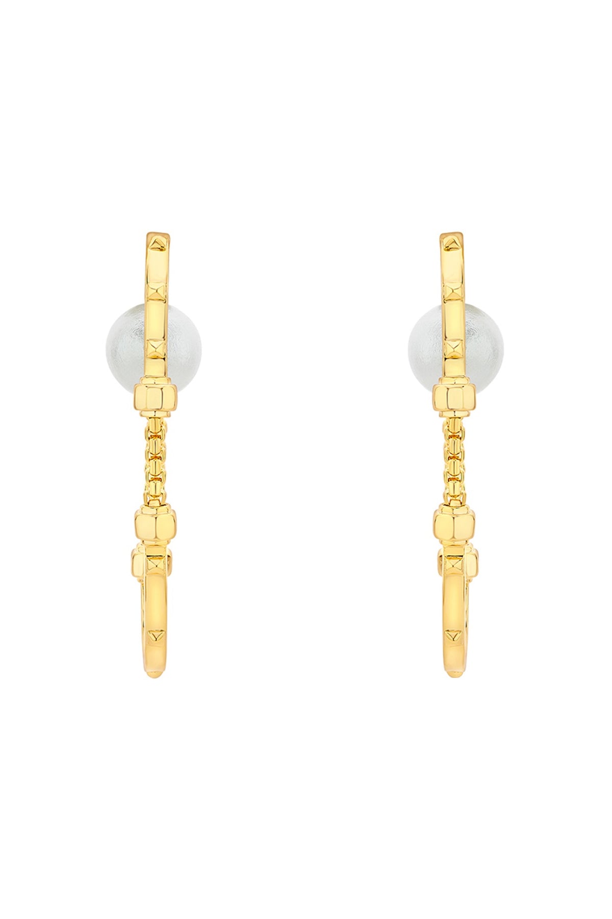 Gold Finish Pearl Hoop Earrings