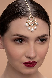 Gold Plated Shell Pearl Maang Tikka