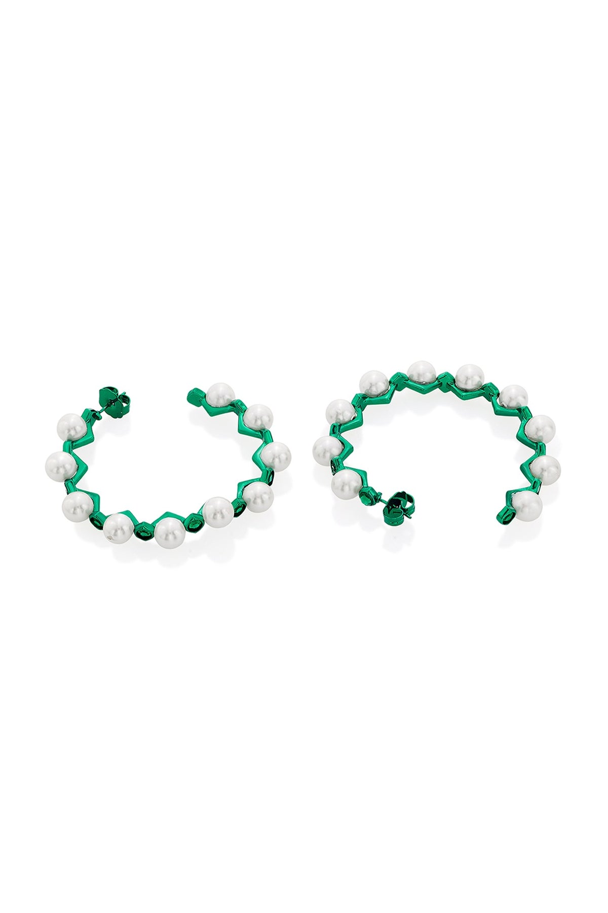 Gold Finish Pearls & Mirror Hoop Earrings