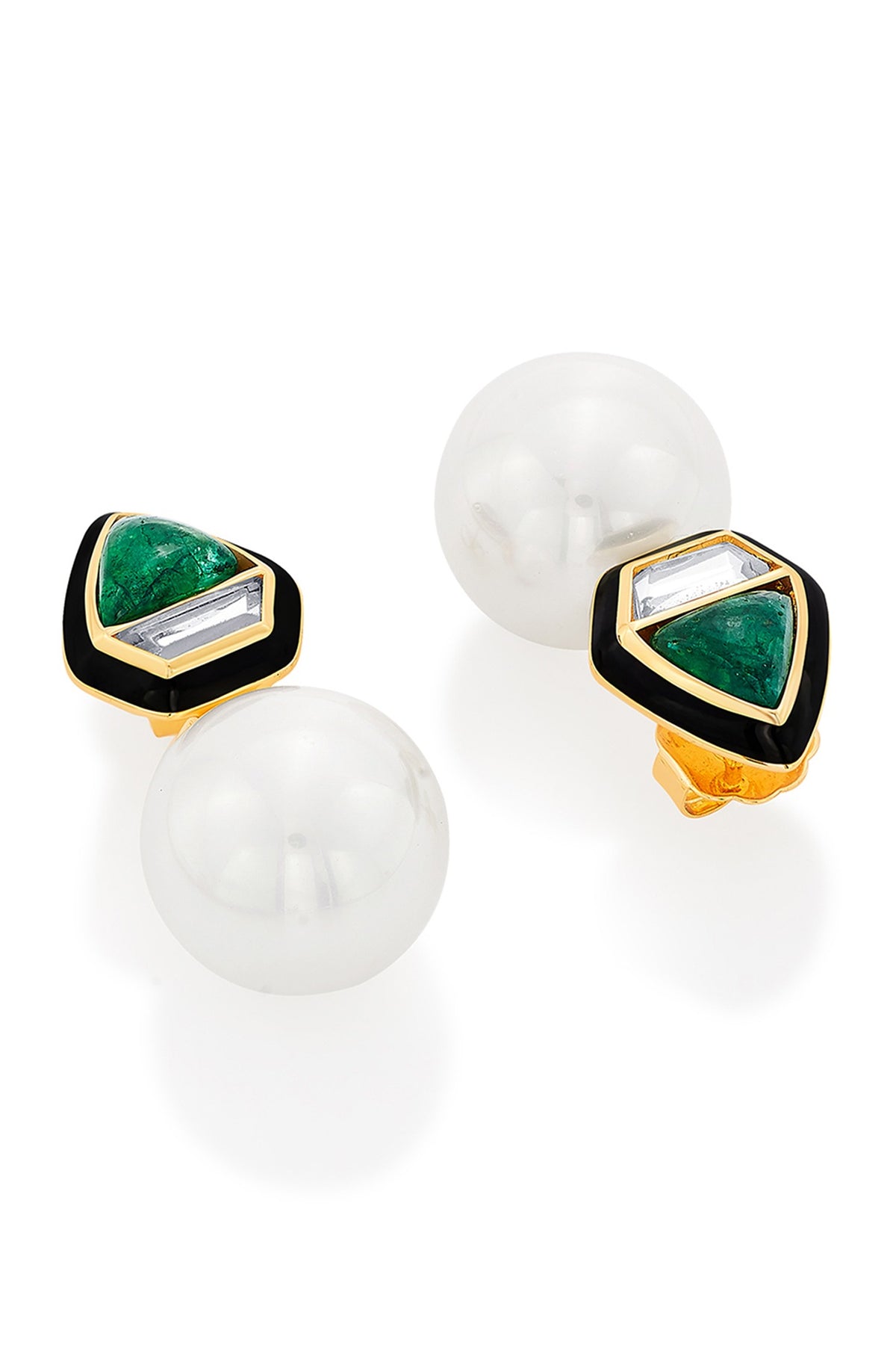 Gold Plated Quartz & Pearls Stud Earrings