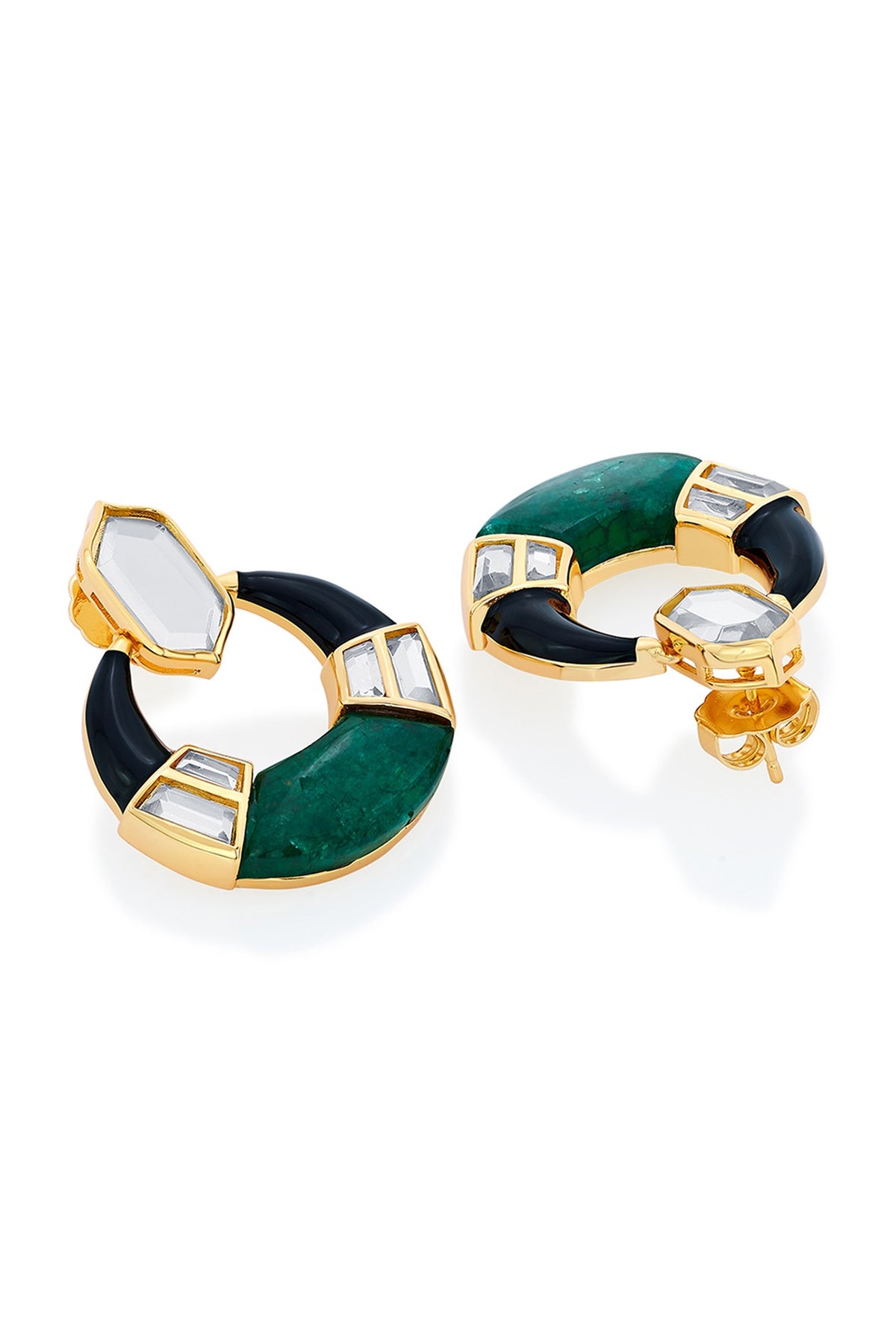 Gold Plated Mirror & Quartz Stud Earrings
