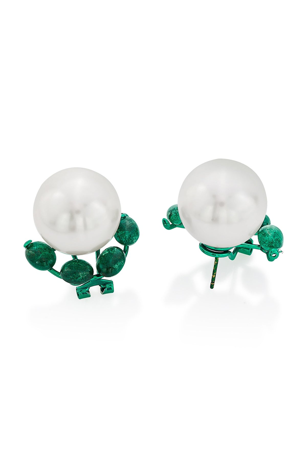 Gold Finish Shell Pearl Stud Earrings