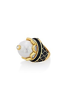 Gold Finish Pearl Dome Ring