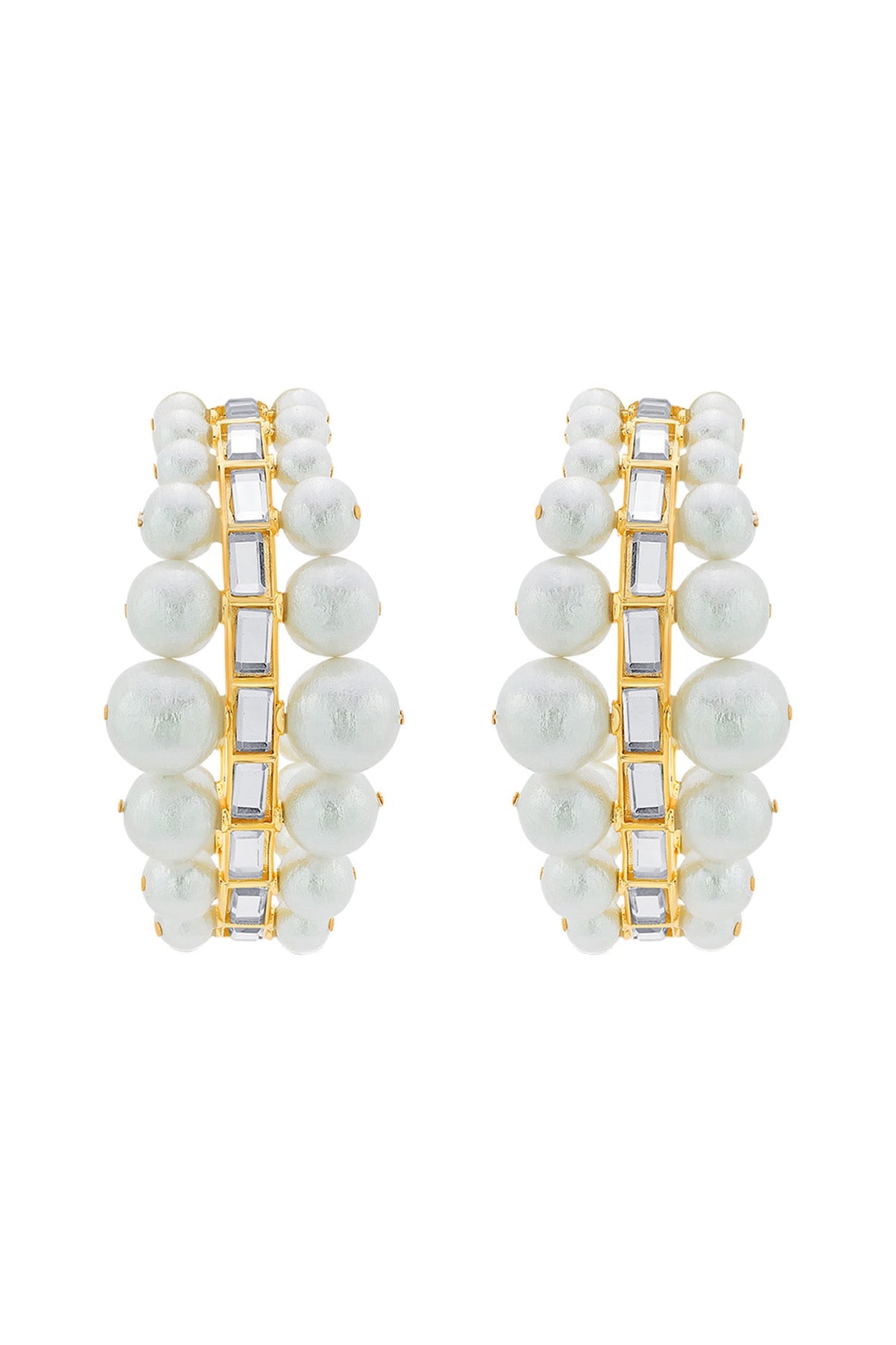 Gold Plated Mirror & Pearls Hoop Earrings