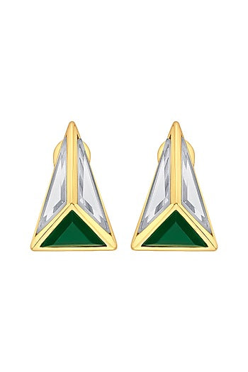 Gold Plated Hydro Emerald & Mirror Pyramid Stud Earrings