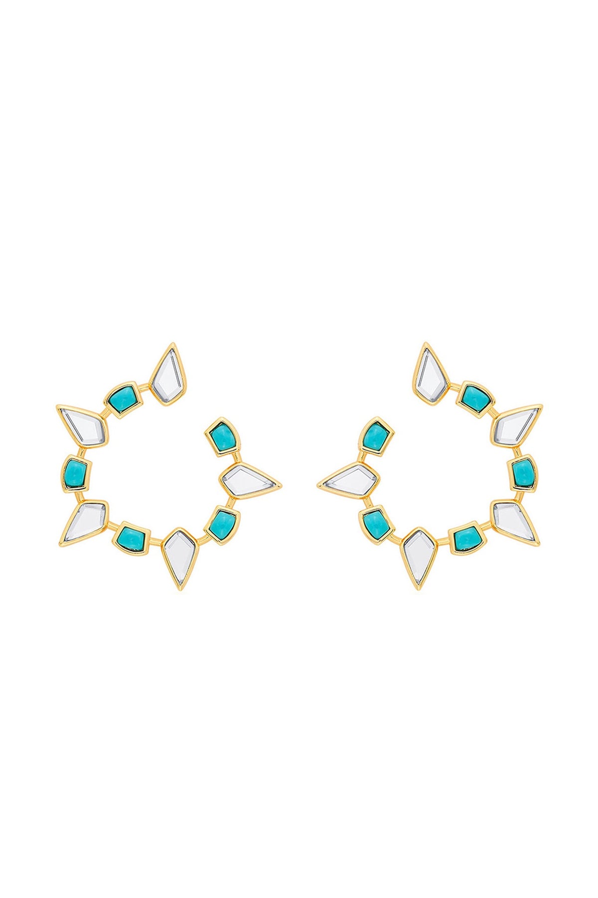 Gold Plated Mirror & Turquoise Stone Stud Earrings