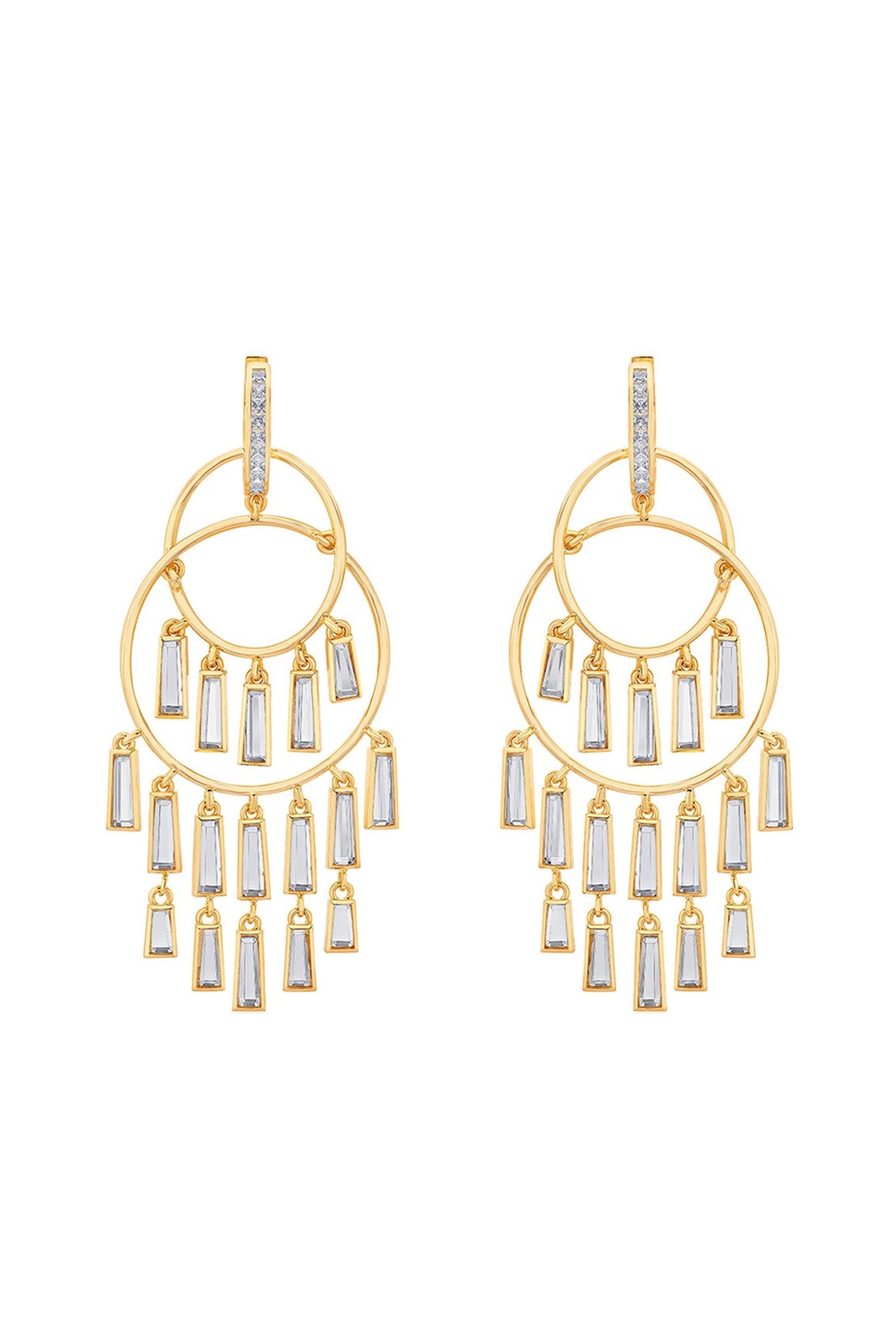 Gold Plated Mirror & CZ Chandelier Dangler Earrings