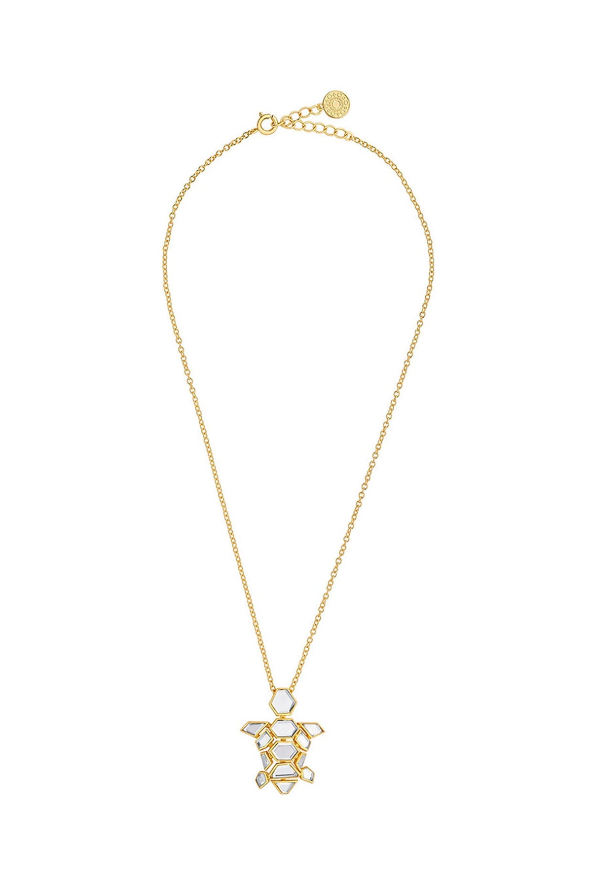 Gold Plated Mirror Turtle Pendant Necklace