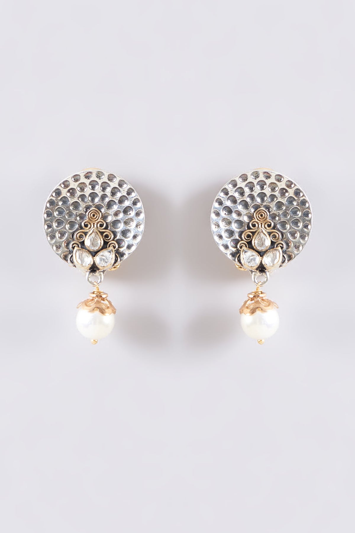 Two Tone Plated Moissanite Polki Dangler Earrings In Sterling Silver
