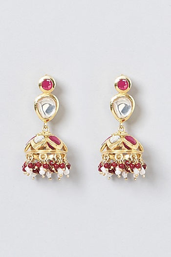 Gold Plated Ruby Dangler Earrings In Sterling Silver