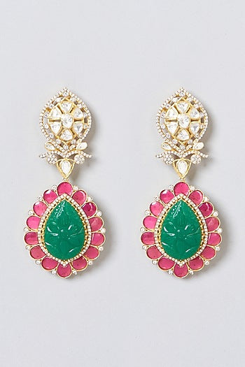Gold Plated Green Onyx Dangler Earrings In Sterling Silver