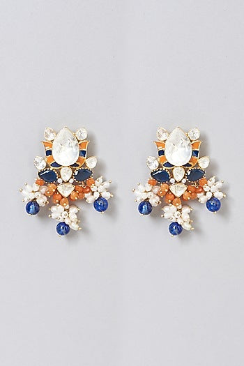 Gold Plated Pearl Enameled Dangler Earrings In Sterling Silver