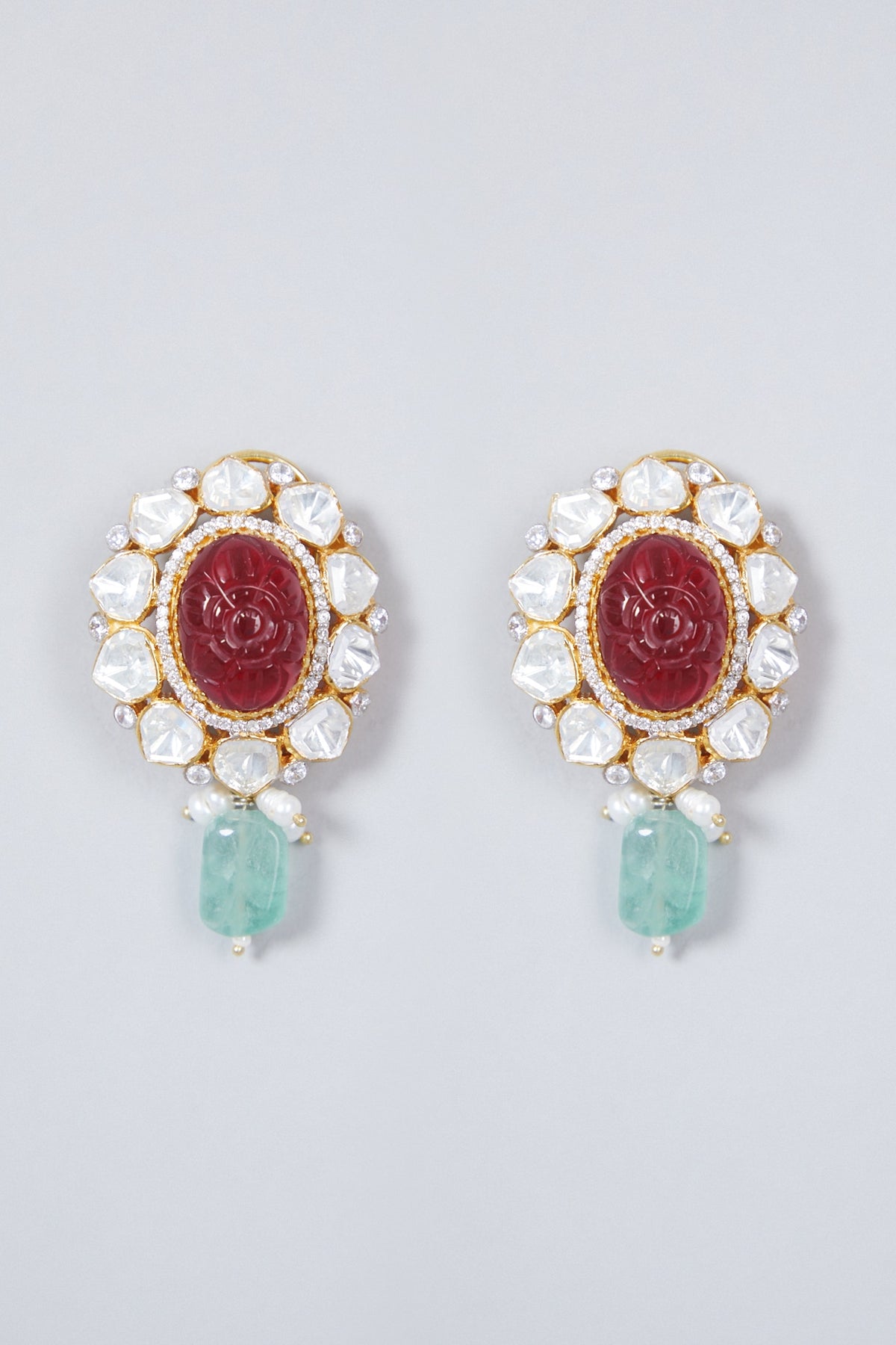 Gold Plated Ruby & Pearl Necklace Set In Sterling Silver