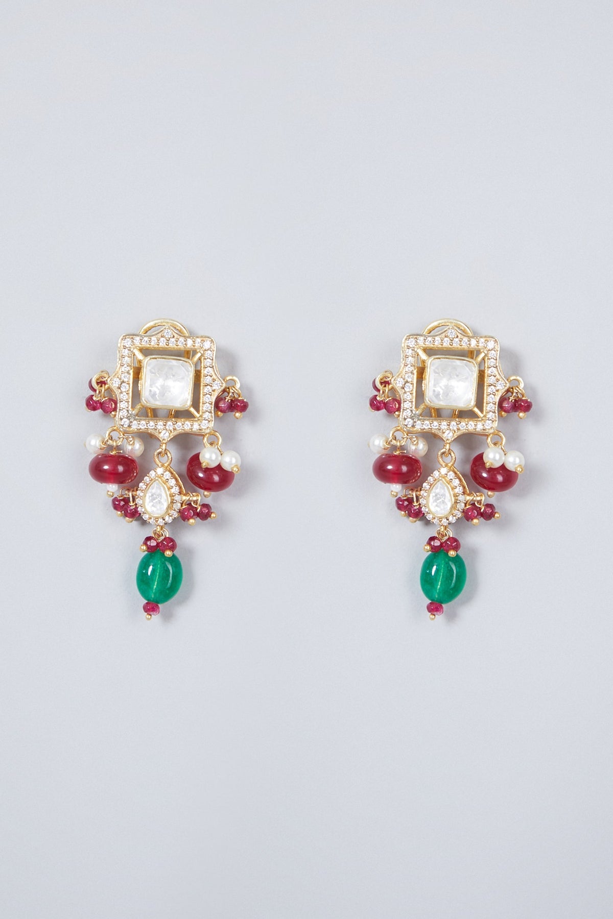 Gold Plated Kundan Polki Necklace Set In Sterling Silver