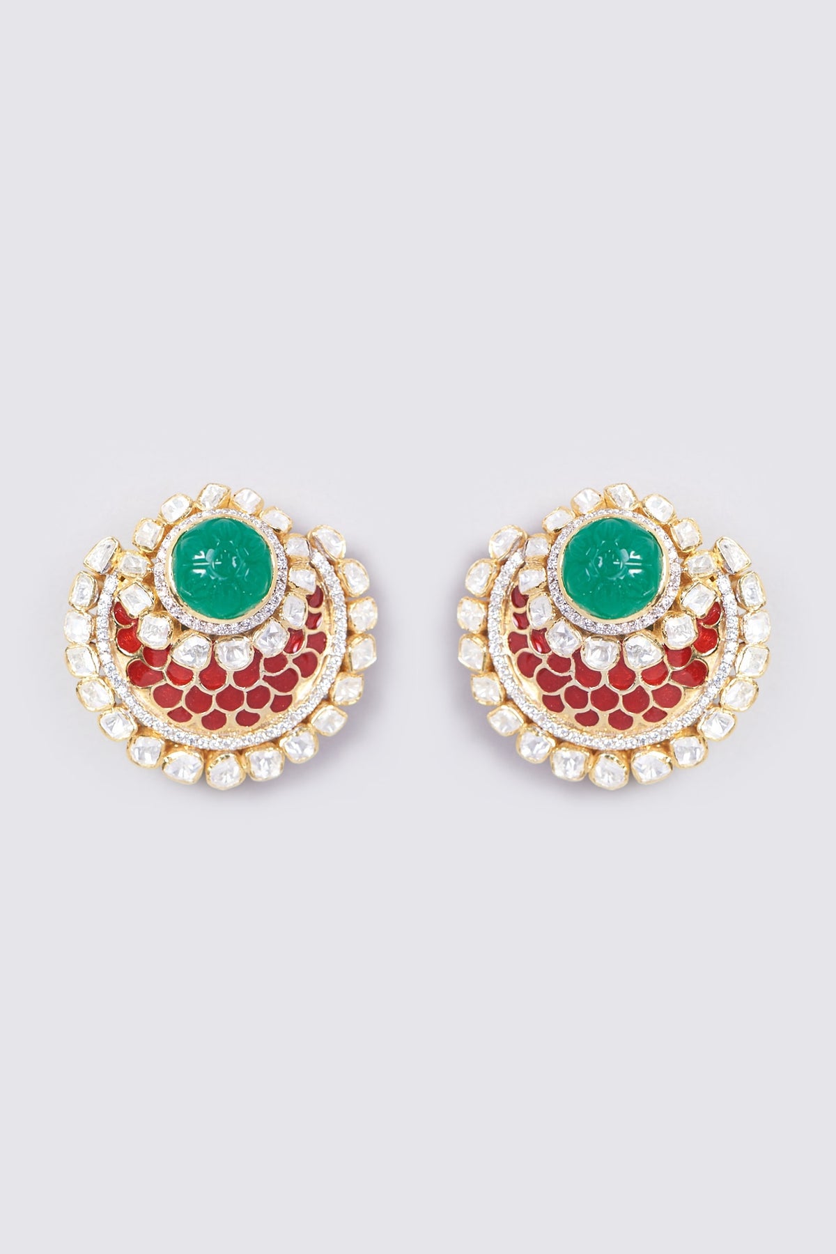 Gold Plated Green Onyx Stud Earrings In Sterling Silver