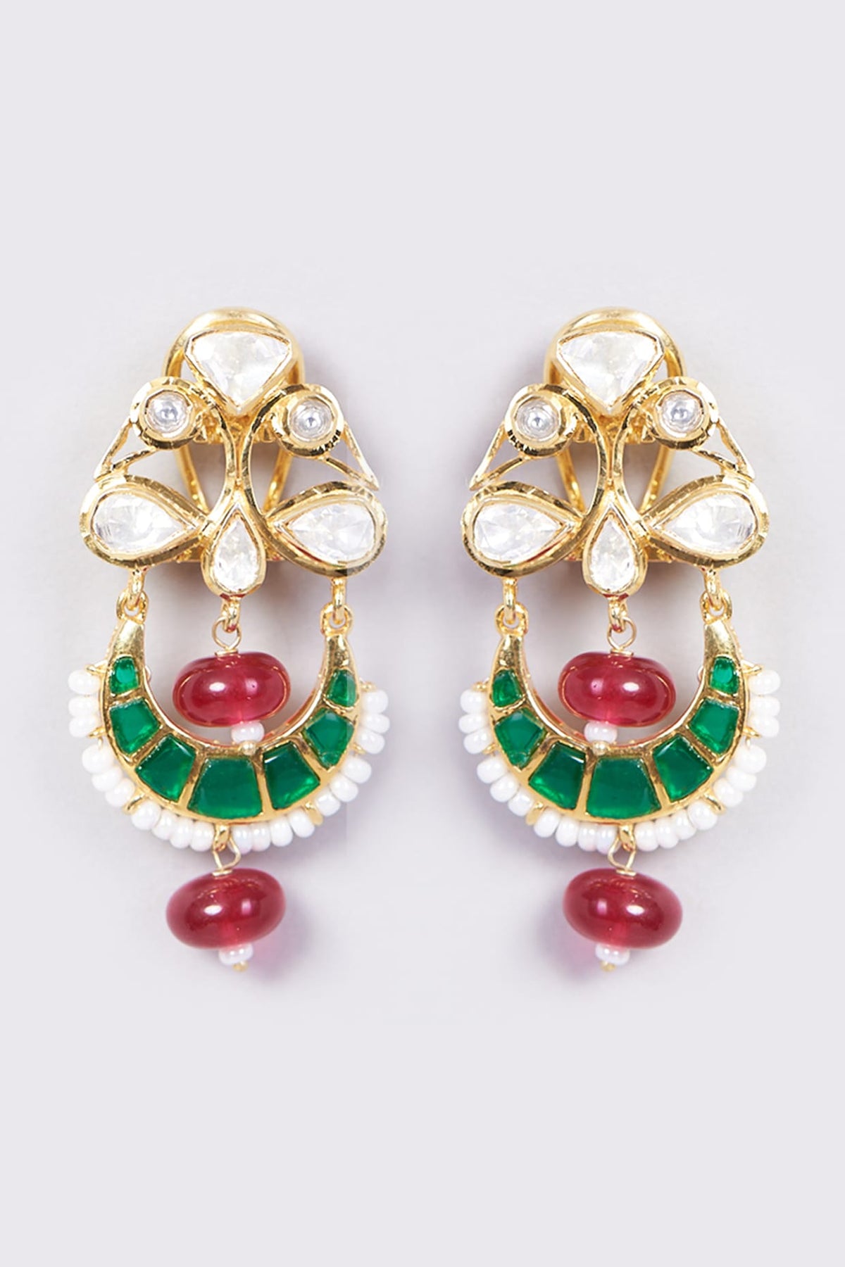 Gold Plated Handcrafted Earrings In Sterling Silver With Ruby Drop