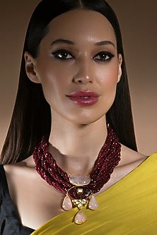 Gold Finish Hydro Ruby Carved Necklace