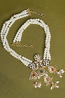 Gold Finish Jade & Hydro Kundan Polki Necklace