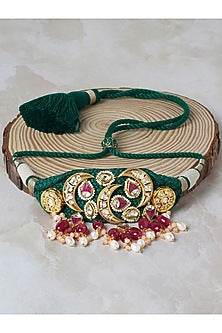 Gold Finish Pearls & Kundan Polki Choker Necklace Set