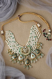 Gold Finish Shell Pearl Necklace Set