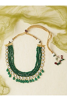 Gold Finish Green Layered Necklace