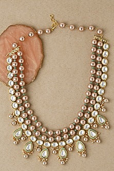 Gold Finish Kundan Polki & Agate Necklace Set