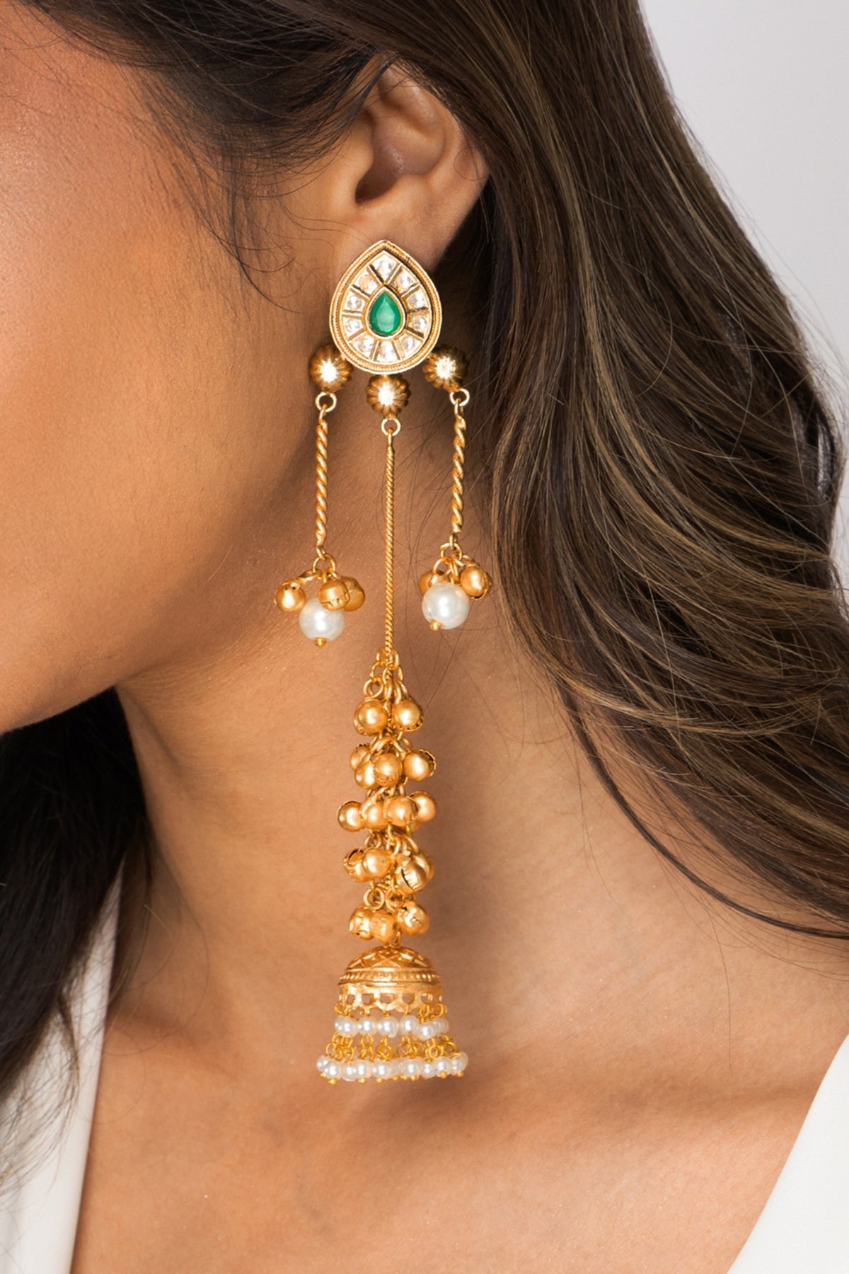 Gold Plated Beaded Jhumka Earrings