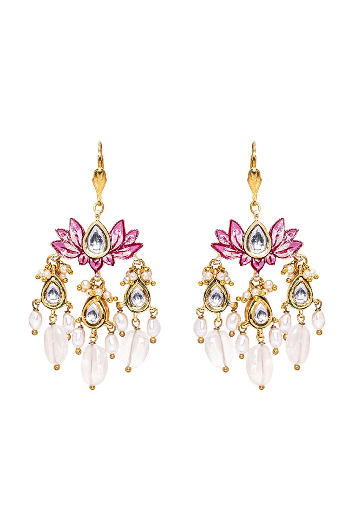 Gold Finish Meenakari Kundan Polki Earrings