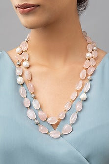 Gold Finish Rose Quartz Tumble Necklace