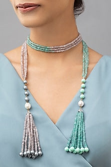 Gold Finish Baroque Pearls & Agate Beads Necklace