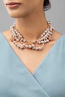 Gold Finish Shell Pearl Necklace