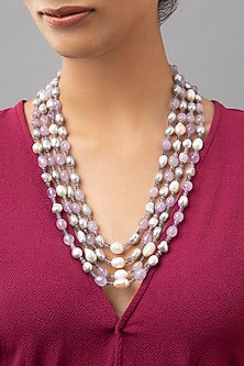 Silver Finish Pearl & Jade Necklace