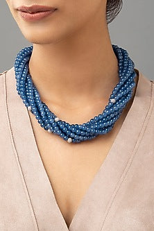 White Finish Swarovski & Agate Bead Necklace