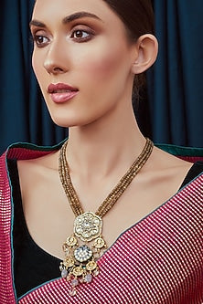 Gold Finish Meenakari Jade Necklace