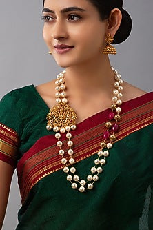 Gold Finish Hydro Rubies & Pearls Necklace Set