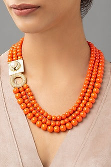 Gold Finish Coral Beads Layered Necklace