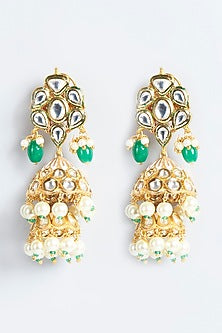 Gold Finish Green Agate Dangler Earrings